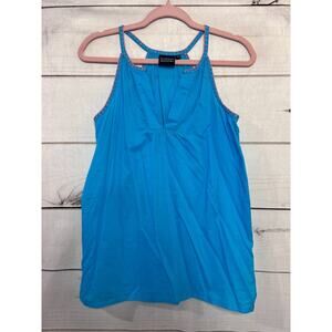 Madison Mathews Size XS Blue Sleeveless Top With Pink Trim